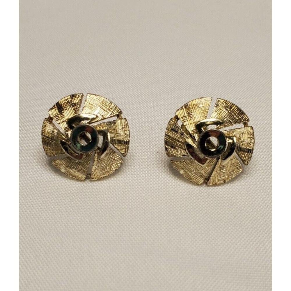 VTG Lisner Earrings Silver Tone Pinwheel Screw Back Mid Century MCM Round 7/8" - Picture 6 of 11
